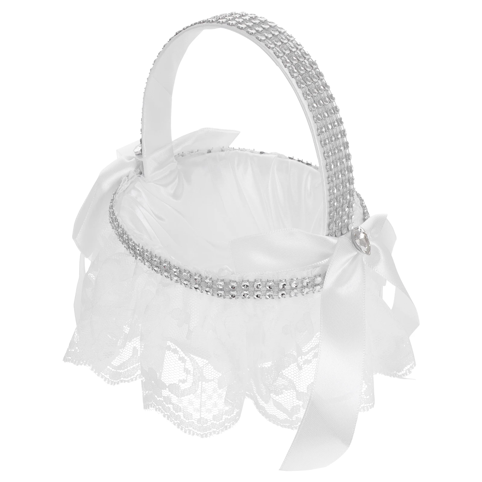 

Elegant White Wedding Flower Basket Decorative Mini Basket for Flower Girl Lace Decor Large Size Material