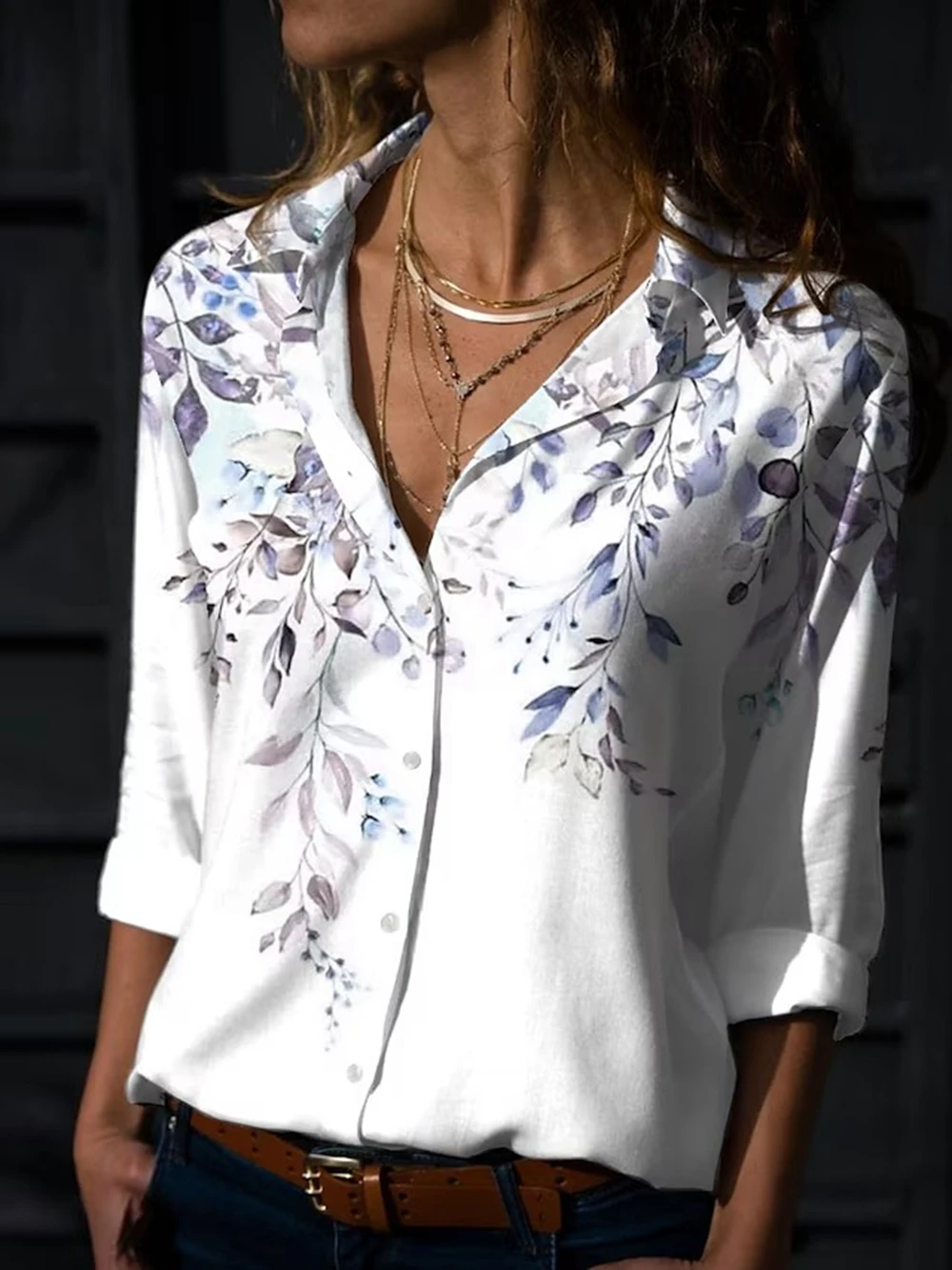 Fashion Long-sleeved Woman Shirt Casual shirt Woman Elegant Flower blouse Female Clothing Oversized Loose Lapel Shirt