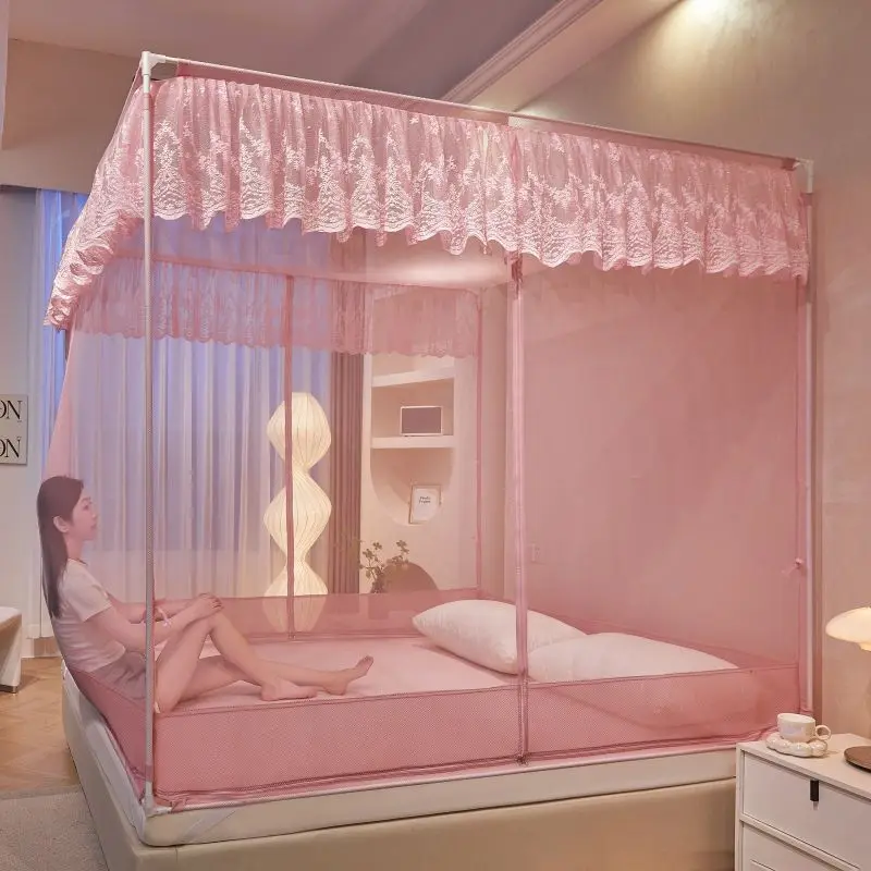 

Anti-drop Three Door Palace Mosquito Net Dust Baby Bracket Encryption Bed Zipper Canopy Tent Large Space Lace Princess Design