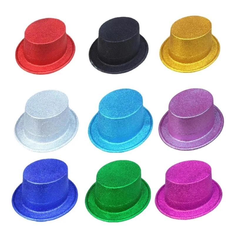 

Magician Top Hat Jazz Fedora hat Bowler Top Hat Solid Color Party Show hat Flickering Glitter Top Hat for Kids perform