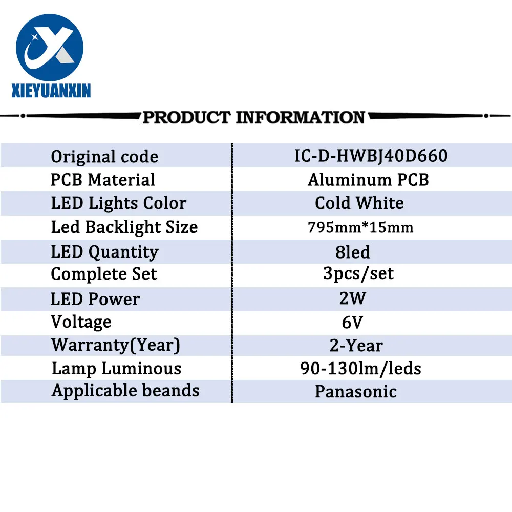 3pcs 6V 2W 795mm LED Backlight TV Bar For Panasonic 40inch IC-D-HWBJ40D660 TX-40ES400B TX-ES500B TX-40FS503B  TX-40ESW504B