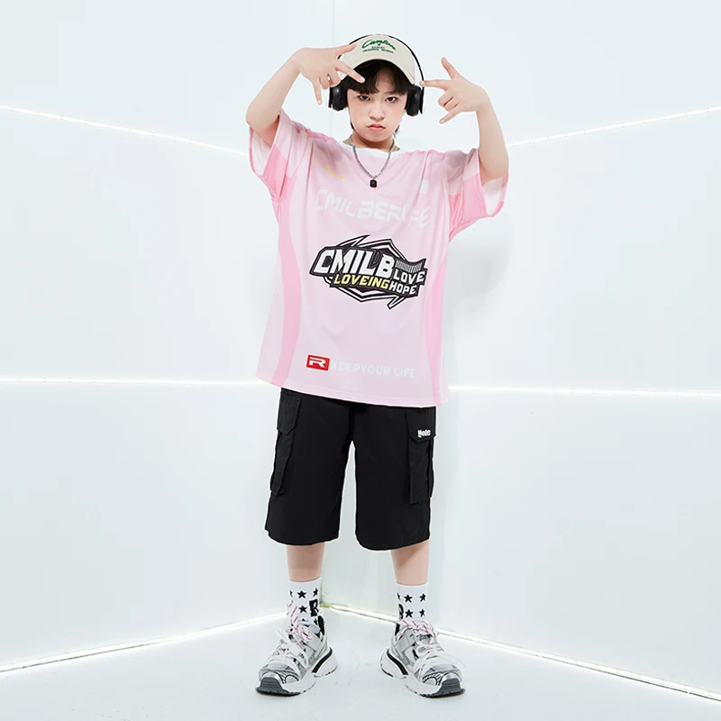 Jungen Hipo Hop grün T-Shirt Street Dance schwarz Cargo Shorts Mädchen Streetwear Kinder Ballsaal Sommerkleid ung Kind Jazz Kostüme
