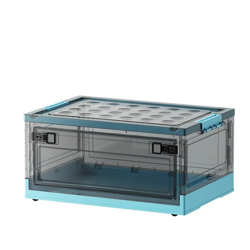 صندوق تخزين قابل للطي 27/40/56/88/150L منظم بلاستيكي شفاف مع غطاء خزانة متعددة الوظائف مع بكرة تخزين الملابس