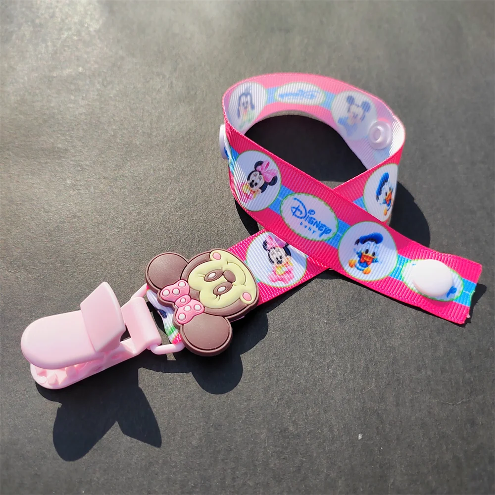 [1Pcs]  Adjustable Minnie Mouse Print Strap Pacifier Clip Handmade Disney Mickey Mouse Anti-Lost Dummy Clips for Nipples Babies