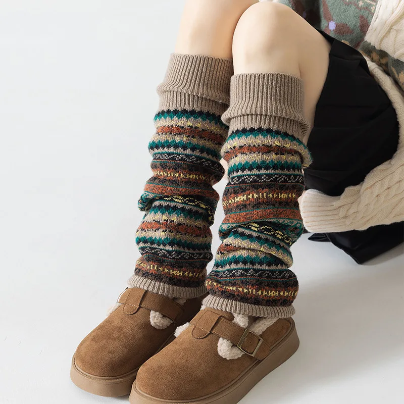 1 Pair Thickened Bohemian-Style Leg Warmers for Women Woolen Extended Length Warm Leg Warmers Knee Protection Long Slouch Socks