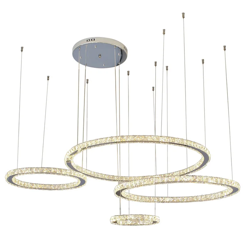 

Duplex led chandelier, creative stainless steel laser ring, home living room bedroom crystal lamp