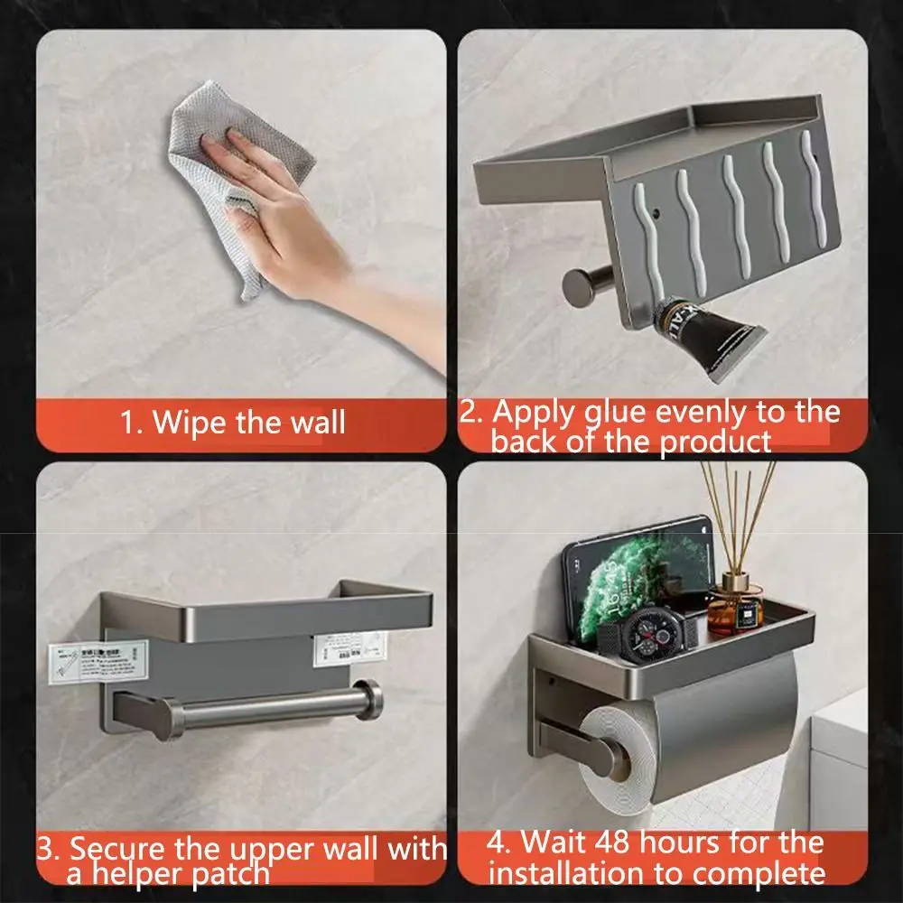 

Punch-free Toilet Paper Holder Baffle Design Phone Storage Tray Bathroom Tissue Self Waterproof Thickened 2-in-1 Paper Roll Rack