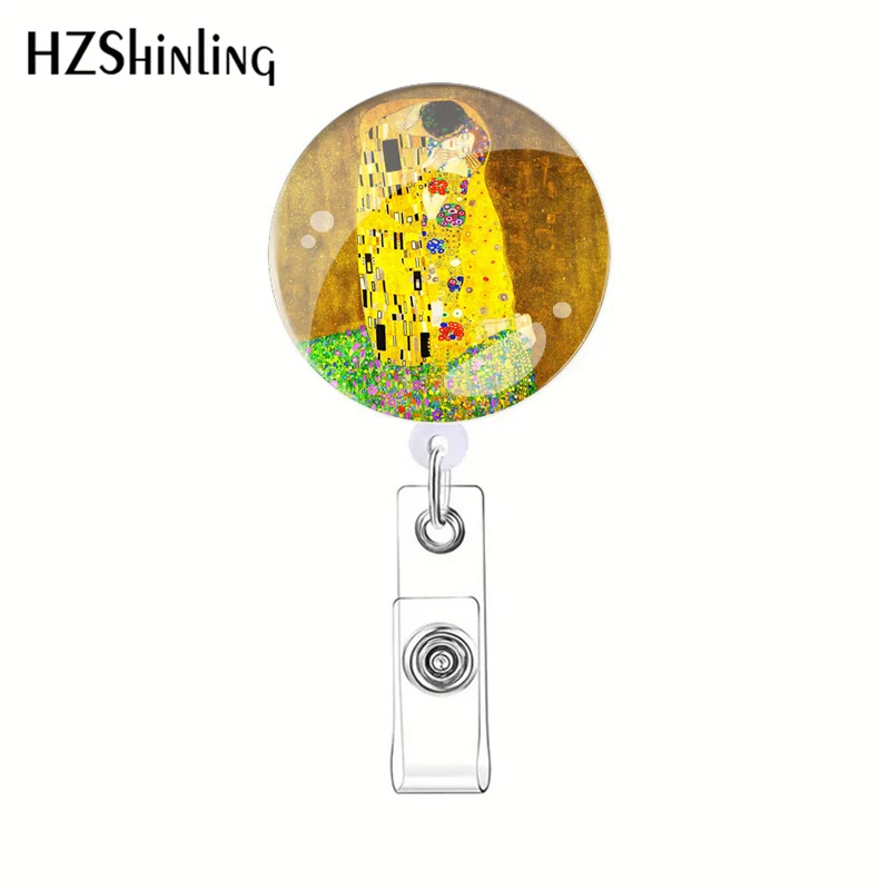 2023 New Gustav Klimt Golden Tears Art Retractable Badge Flower Garden Reel Clips Students ID Name Card Holder For Fans