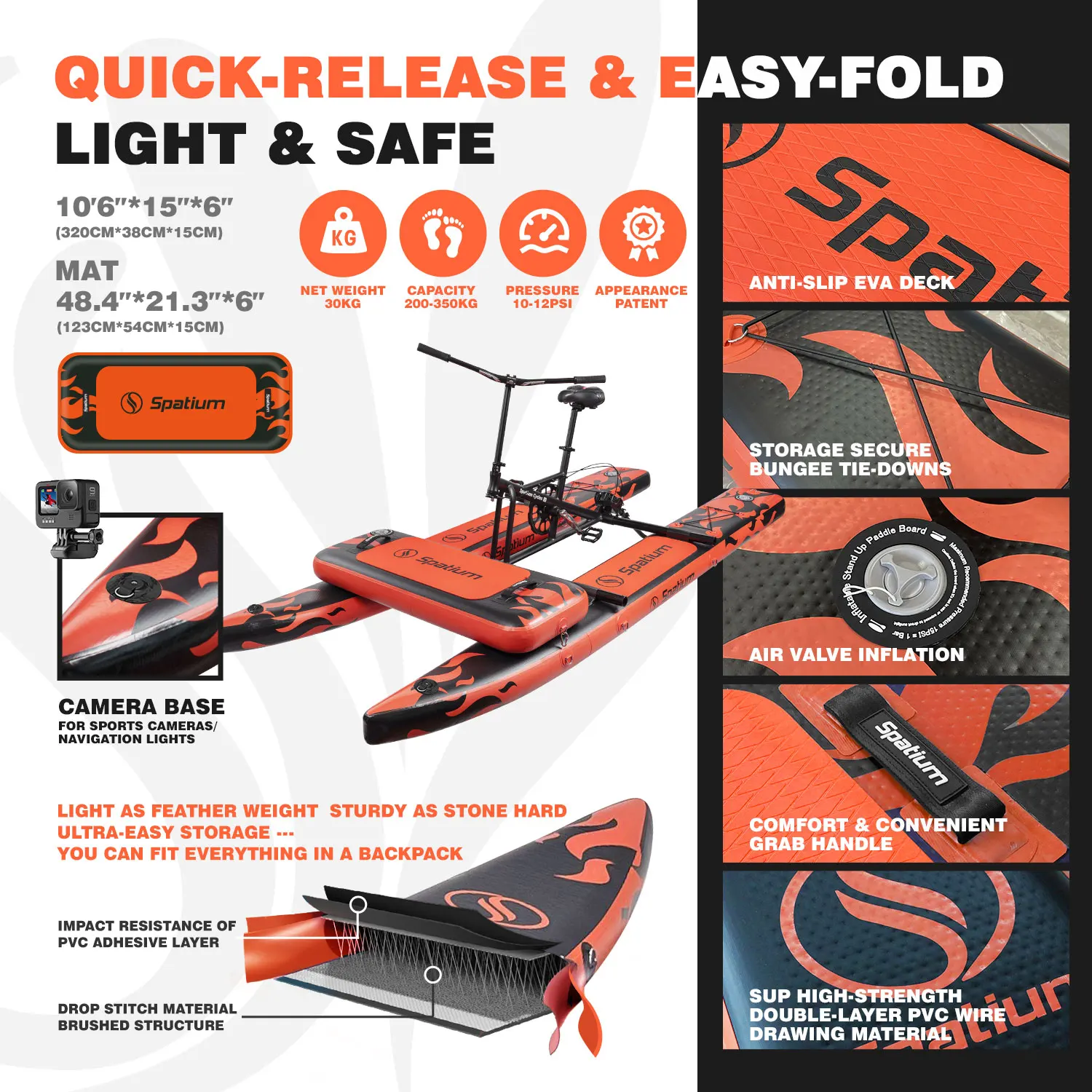 Spatium vélo d'eau 2.0 pédale gonflable vélo d'eau vélo de mer bateau de pêche, pédale de vélo d'eau pour 1-2 personnes