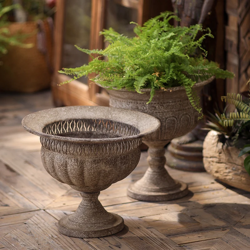 

Винтажный металлический домашний круглый горшок, железный антикварный европейский цветочный горшок и ваза для садового декора ручной работы