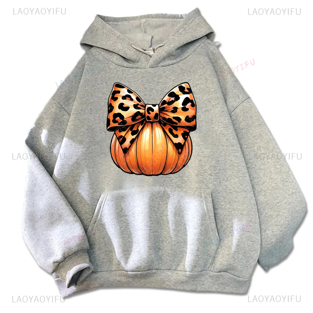 Ghosts Bowknot Pumpkin Lamp Cute Graphic Printed Hallowmas Hoodie Trick or Treat Warm and Windproof Harajuku Couple Hoodies