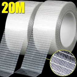 20M Strong Fixation Mesh Tape Transparent Single Side Adhesive Seal Grid Tape Waterproof Strapping Packaging Fiberglass Tapes