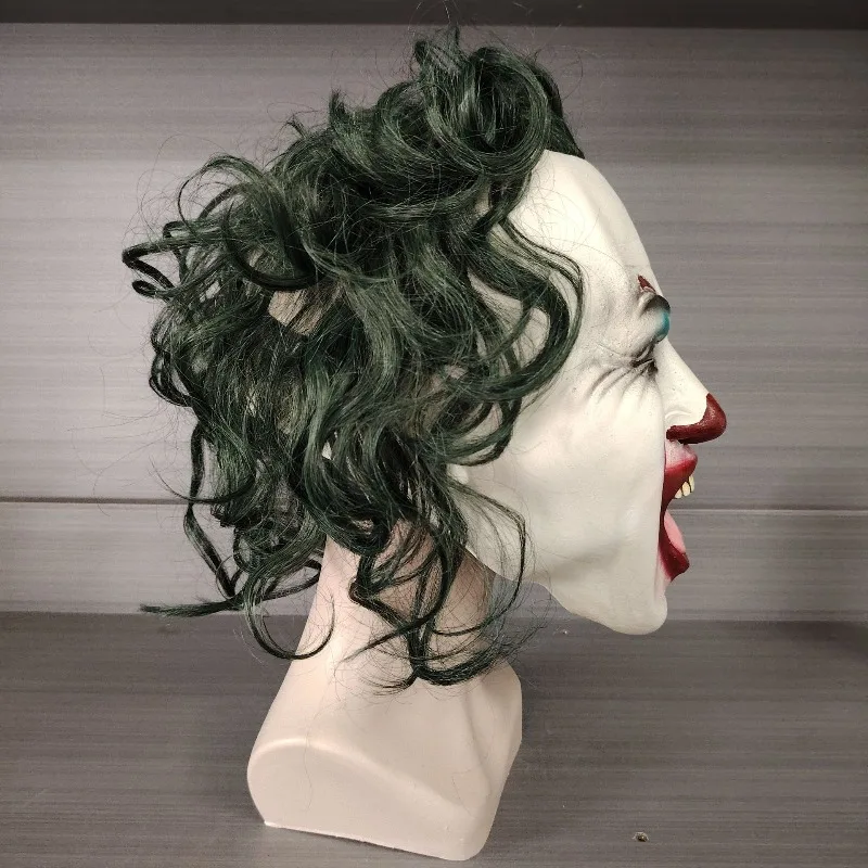 قناع المهرج اللاتكس كامل الرأس سخيف المهرج زي مضحك مسرح حفلة تأثيري الدعامة لأحداث الهالوين NPC لعب الأدوار