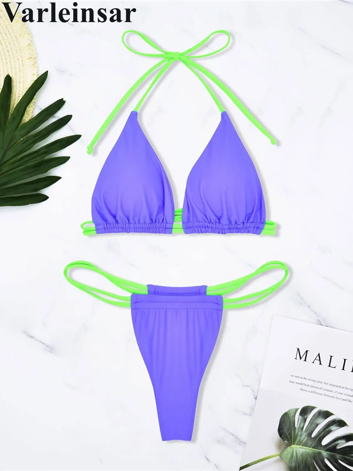 S-XL ホルターハイレグカットストラップビキニ女性水着女性水着ツーピースビキニセット入浴者水着水泳 V6176