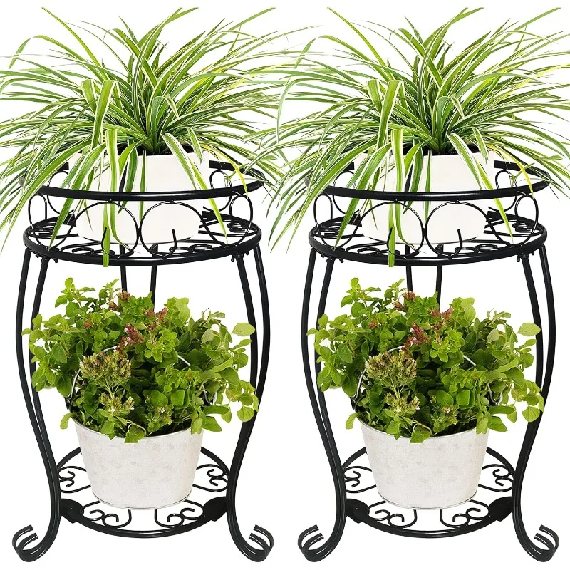 

2 Pack 19.2 inch Metal Plant Stand Rack for Round Flower Pot, 2 Tier Potted Holder Indoor Outdoor Rustproof Wrought Iron Heavy