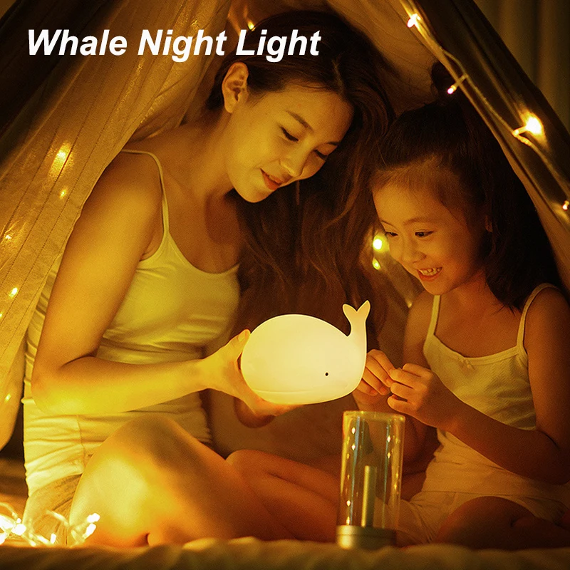 7 colors Cute Whale Night Light Silicone USB Rechargeable Nightlights Room Decorations Table LED Lamp Gifts For Children