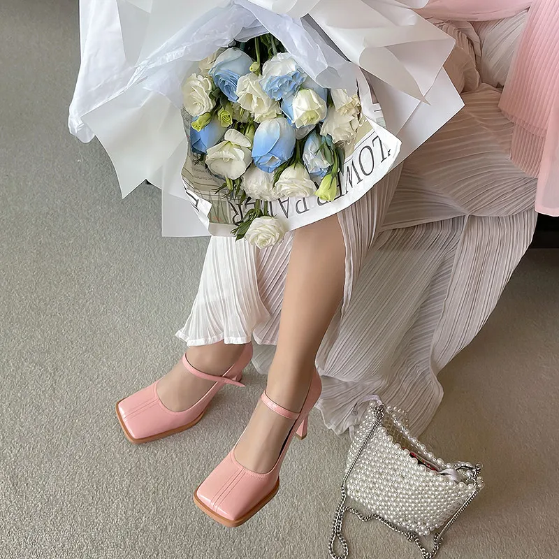 FEDONAS Spring Summer Elegant Fashion Women Pumps Square Toe High Heels Genuine Leather Mary Janes Shoes Woman Party Wedding