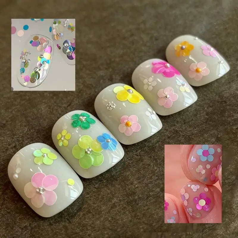 Flower DIY Nail Decoration Nail Charms 12 Grids Mixed Mini Circular Colorful Nail Glitter Wave Point Sequin Sparkling
