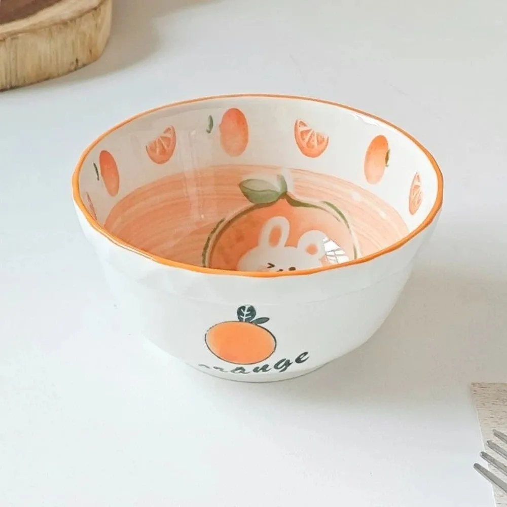 

Cartoon Ceramic Bowl Under Glaze Color Strawberry Rabbit Pattern Noodle Bowl Anti Scalding Large Capacity Fruit Salad Bowl