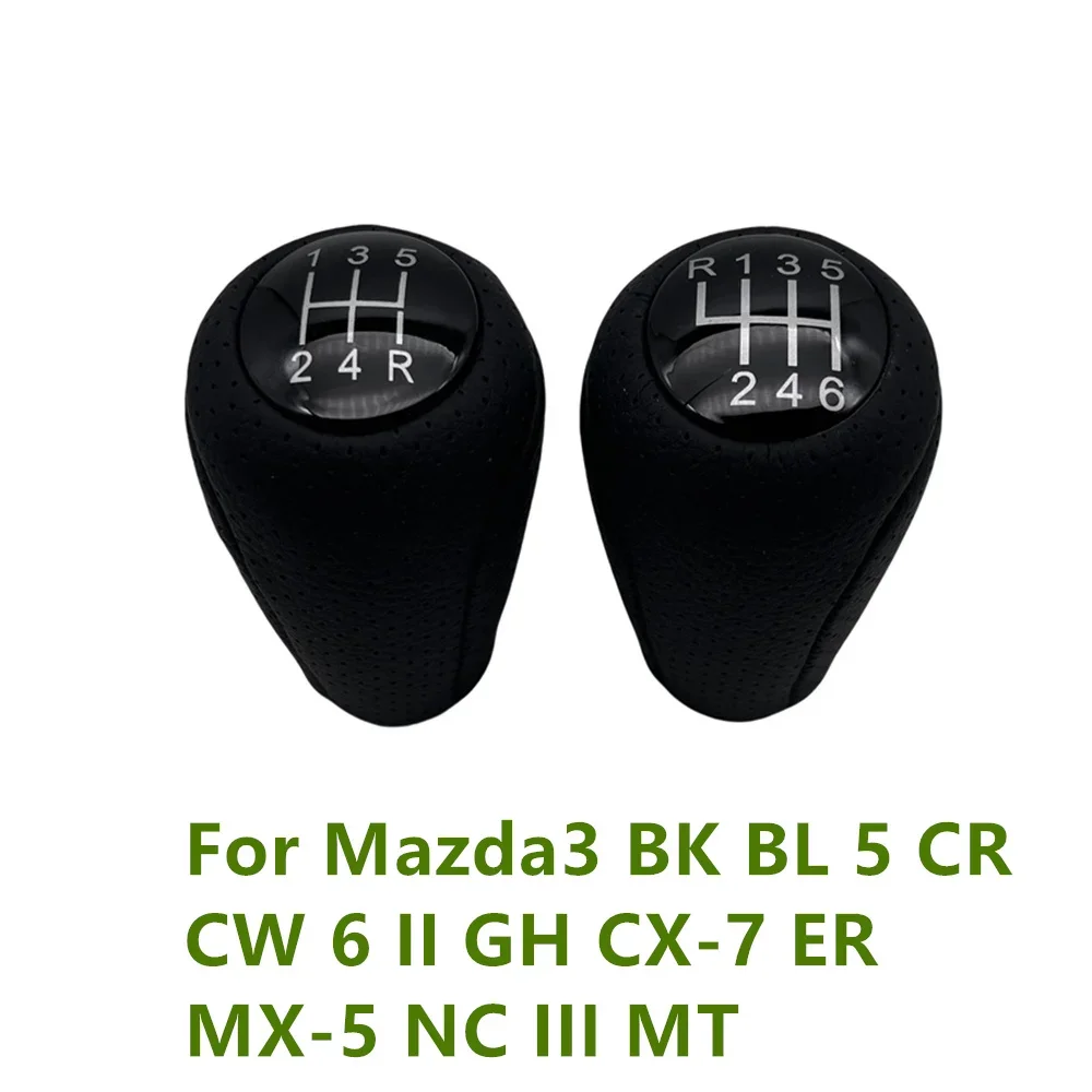 Car 5/6 Speed Leather Lever Gear Shift Knob Arm Stick Headball For Mazda 3 BK BL 5 CR CW 6 II GH CX-7 ER MX-5 NC High Quality