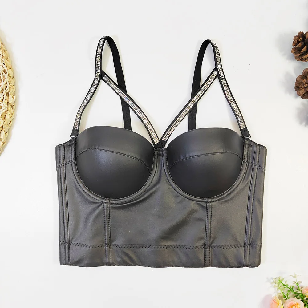 European and American Vest Style Corset Outer Wear PU Leather Sling Basic Pure Desire Nightclub Disco Tube Top
