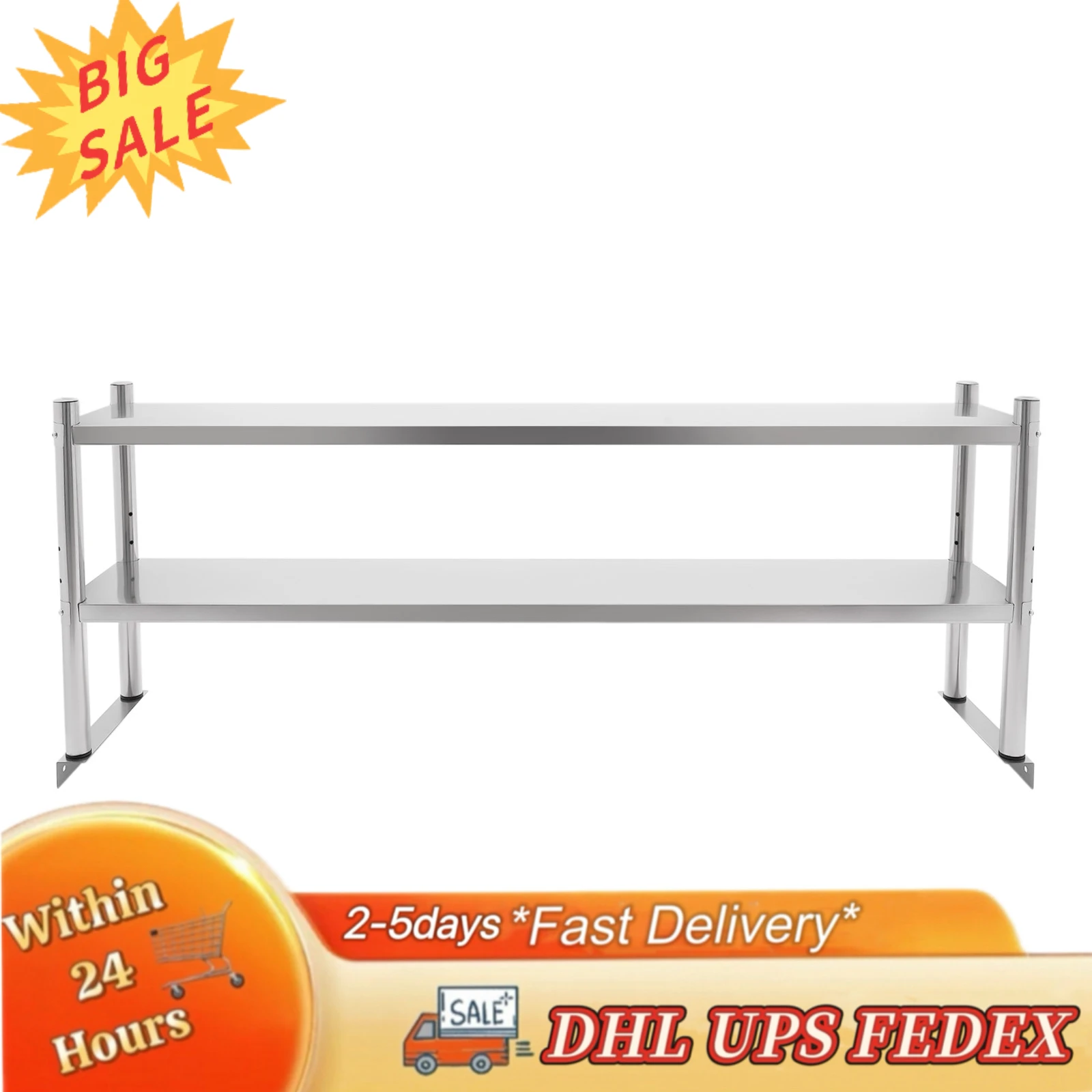 

2-уровневая полка из нержавеющей стали с регулируемой высотой для хранения, серебряная прямоугольная напольная стойка для хранения и демонстрации