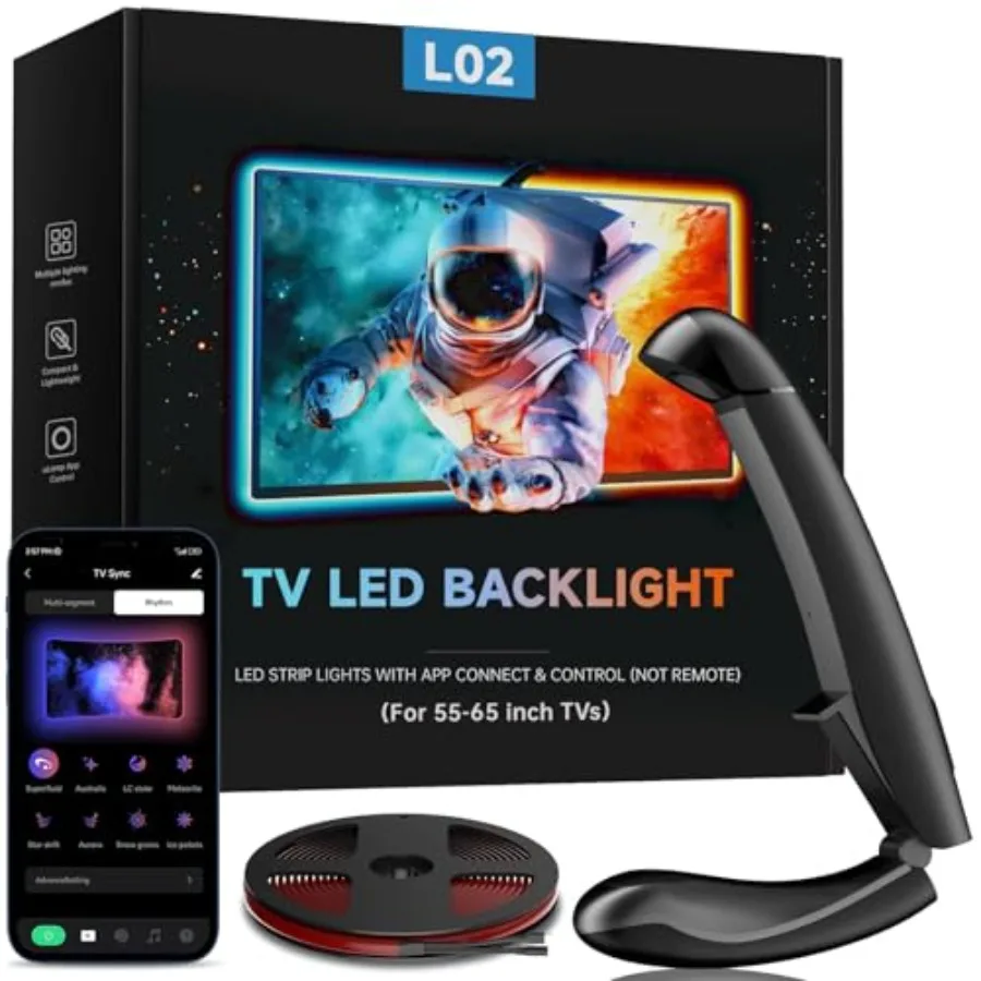 

TV LED Backlight with Sensor LED Sync Lights for TV 55-65 Inch Smart Camera Sync to Screen Ambient RGB Strip Lights for Gaming