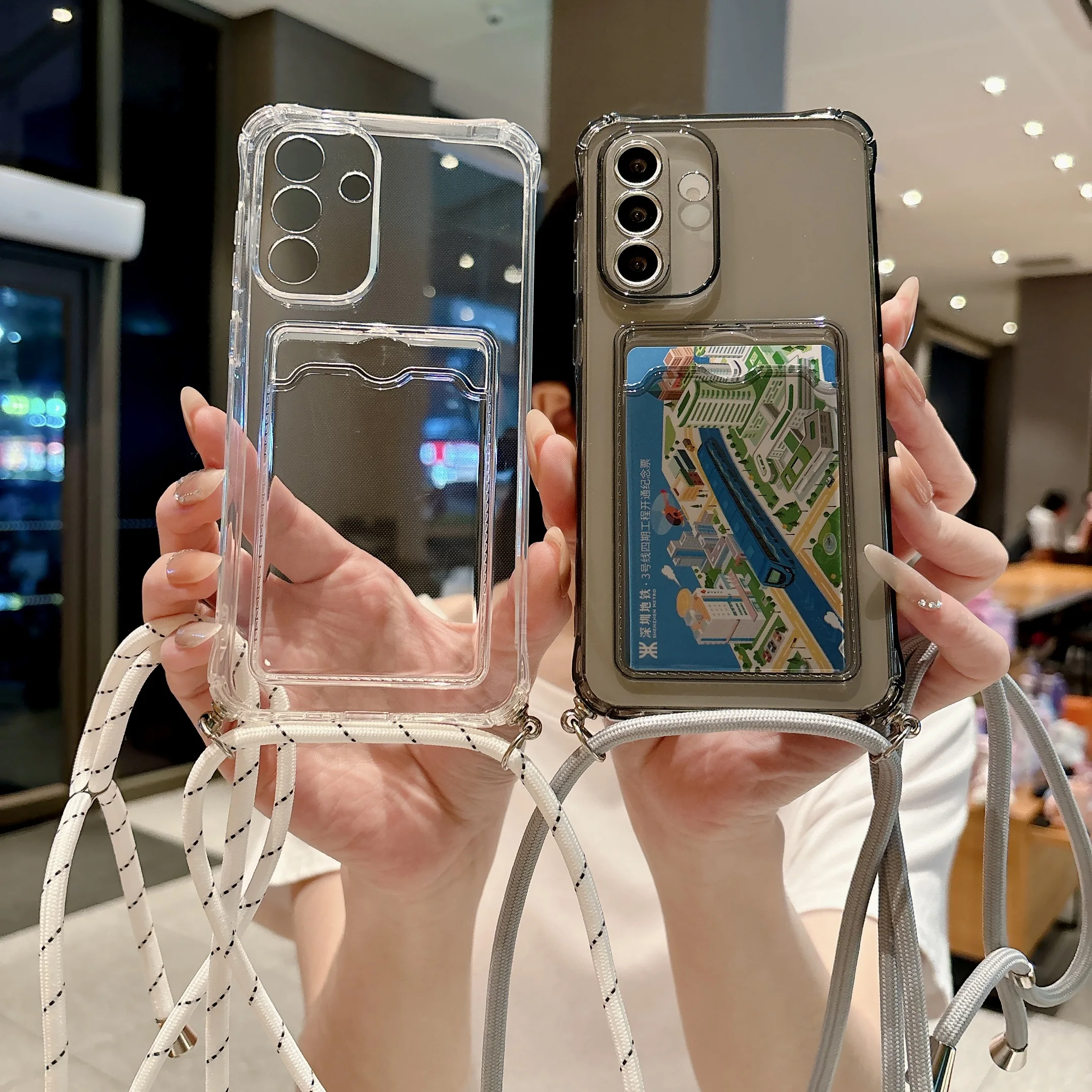 Card Slot Crossbody Lanyard Soft Case For Samsung Galaxy A57 A37 A27 A17 A07 A56 A36 A26 A16 A06 A55 A35 Shockproof Clear Cover