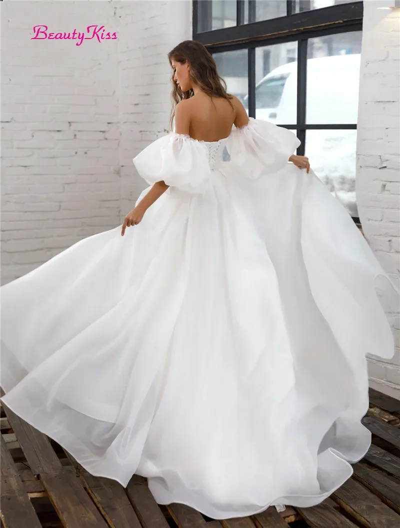 Romantic Tulle Wedding Dresses with Detachable Puff Sleeves Elegant Sweet A-Line Bridal Dress Princess Gowns Vestido de Noiva