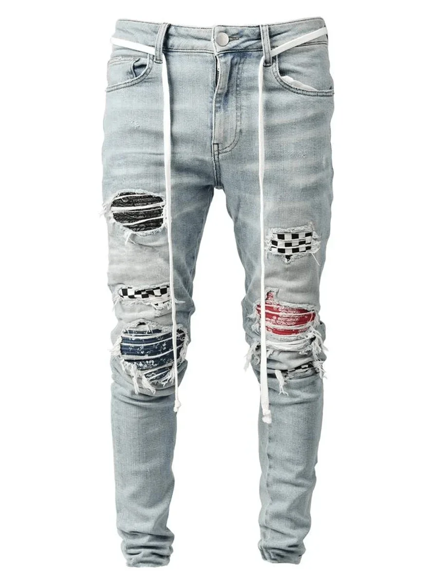 Novas calças jeans masculinas slim fit angustiadas leggings novos jeans masculinos