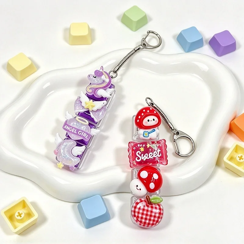 Cute Mini 4 Keys Mechanical Keyboard Keychain Fidget Toy ASMR Click Sound Sensory Anxiety Stress Relief Toy ADHD Autism Gift