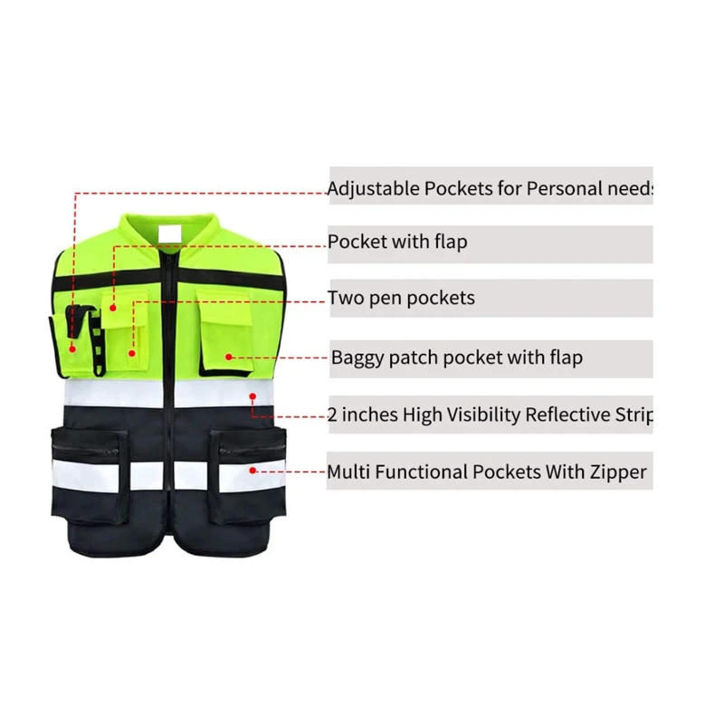 High Visibility Reflective Safety Vests Traffic Construction Vest With Functional Pockets