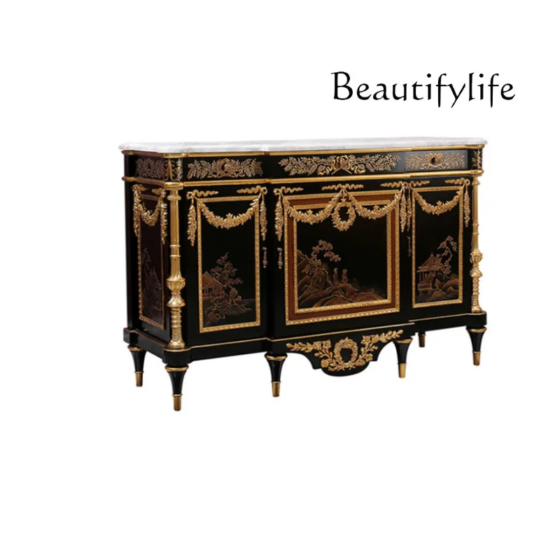 

Light luxury French solid wood carving flower painted neoclassical foyer decoration European luxury villa entrance cabinet