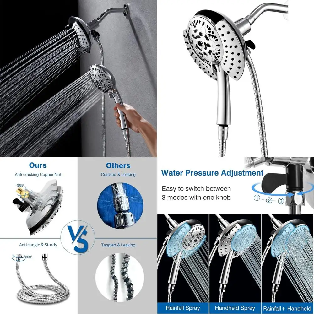 이중 기능 샤워 시스템: 59도 회전 스테인리스 스틸 호스 (핸드헬드 및 레인폴 옵션 포함)