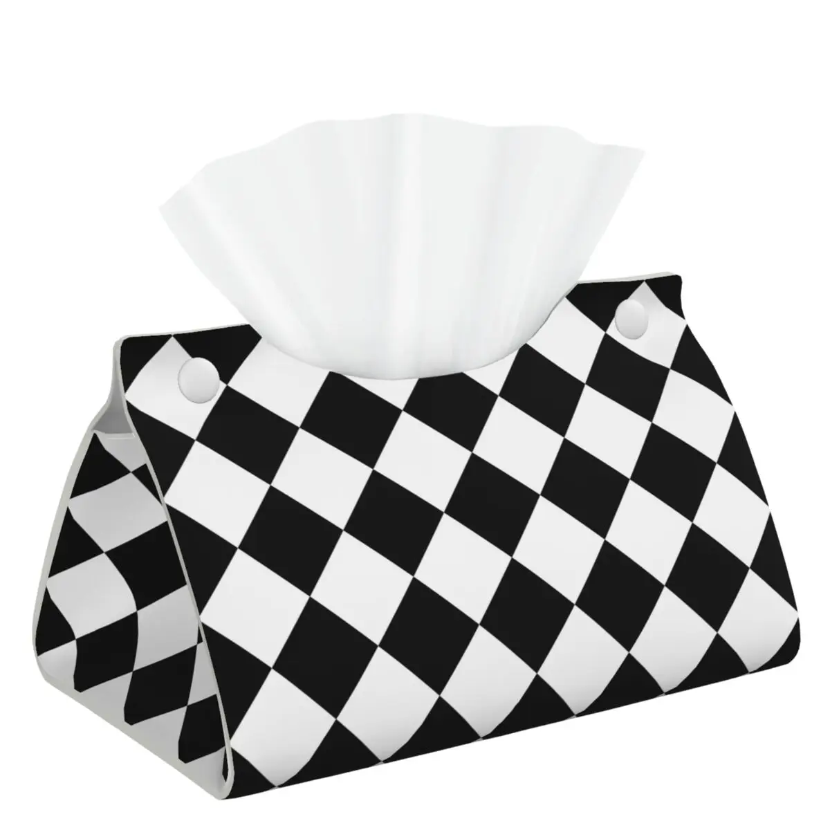 Sillitoe Tartan Black White Rhombus Tissue Box Cover Decorative Geometry Diamond Check Leather Napkin Holder For Home Car Office