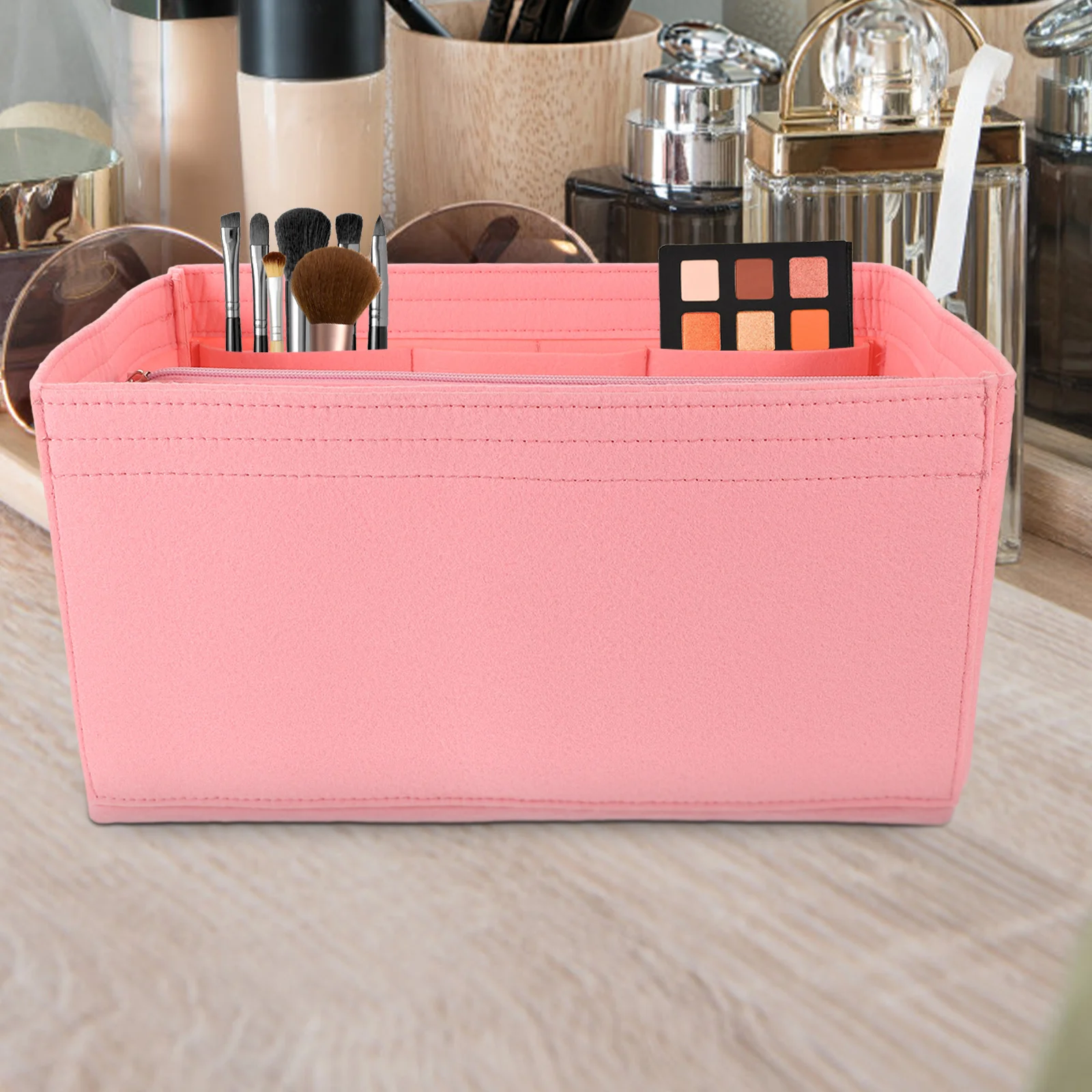 

1Pcs Detachable Felt Bag Large Capacity Multi-Compartment Organizer Portable Makeup Pouch for Travel Toiletry Storage