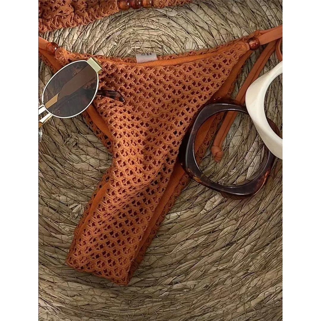 Zweiteiliges Bikini-Set mit Trägern, hohem Beinausschnitt, Badeanzug, Badebekleidung, aushöhlendem Design, Neckholder-Bikini, Damen-Badeanzug, Damen-Badebekleidung M126 – Detail 6
