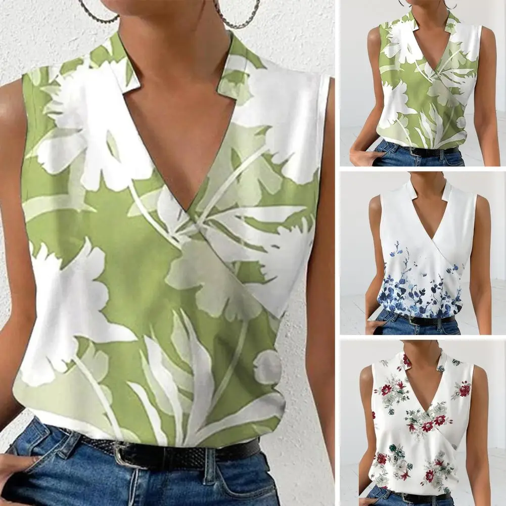 Attractive Lady Shirt Elegant Sleeveless Washable Summer Flower Print T-Shirt Lady Blouse  Women Blouse Dress-up