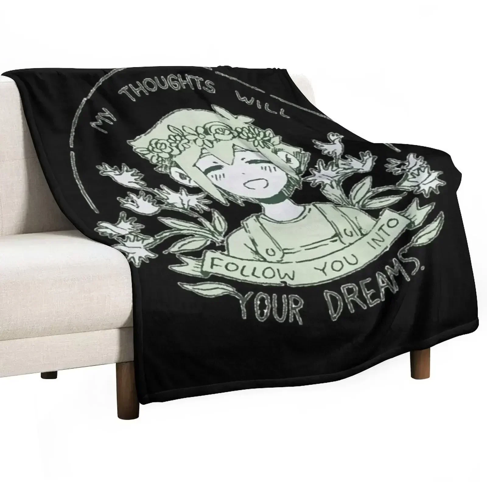 omori my thoughts will follow you into your dreams basil Throw Blanket Cute cosplay anime Blankets