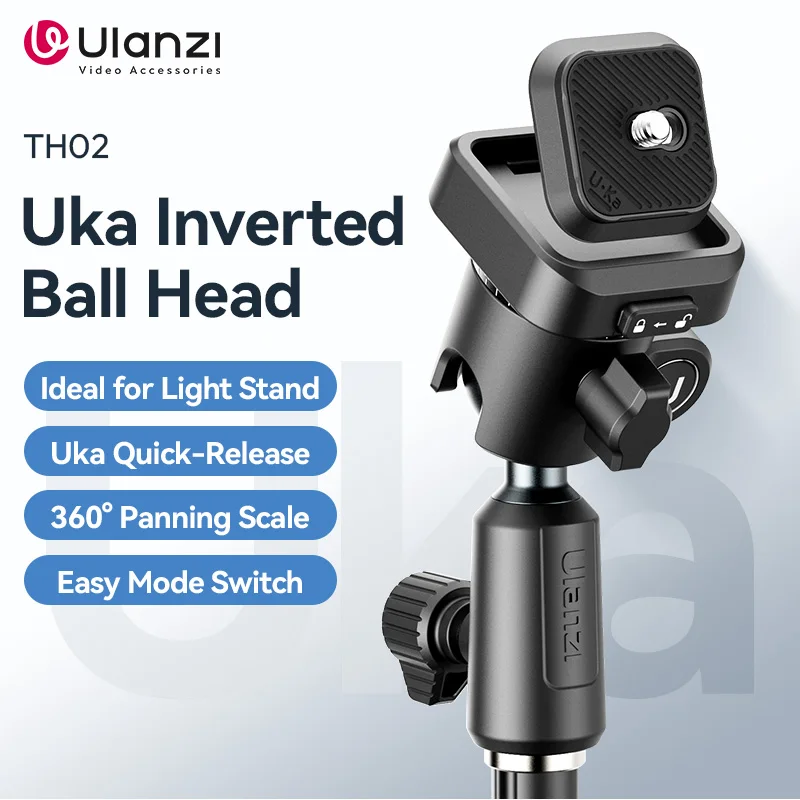 Ulanzi TH02 Uka Inverted Ball Head for Photograph DSLR Camera 360° Panning Scale Uka Quick Release Horizontal Vertical Switching