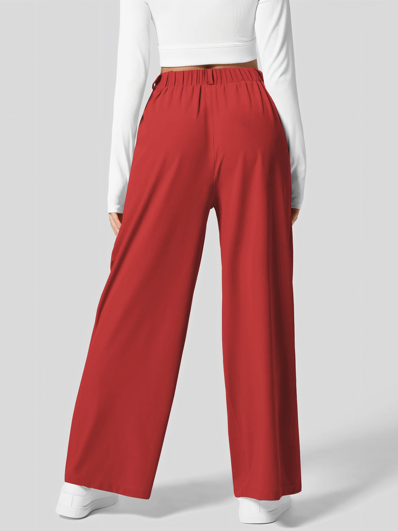 Damenhose, karierte, figurbetonte Hose mit weitem Bein und Taschen, hochtaillierte, lässige, figurbetonte Hose mit weitem Bein für Damen. – Detail 19