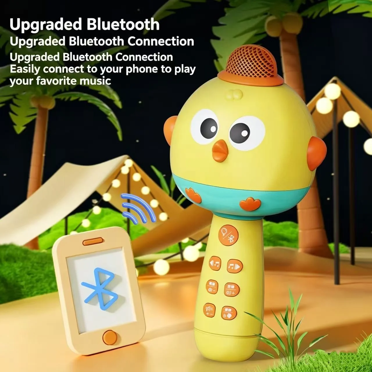 Multifunctional Children's Microphone, Bluetooth Connection, Voice Changing, Built-in Children's Songs, Chicken-shaped, Rechargeable Microphone, Early Education Singing Toy Gif
