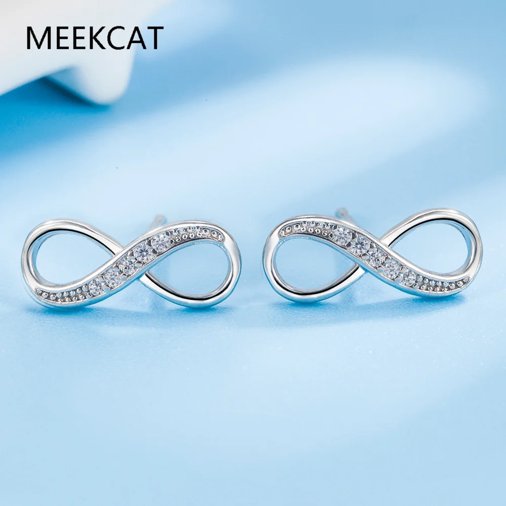 925 Sterling Silver Geometric CZ Zircon Infinity Symbol Piercing Stud Earrings for Women Party Wedding Jewelry Brincos SE030
