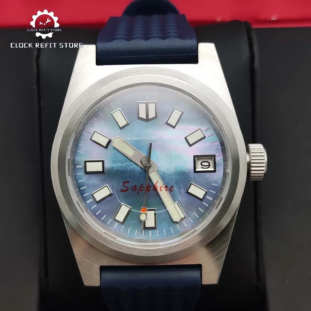 

Men's 38mm Automatic Mechanical Watch NH35 Calibre Ultra-light mother-of-pearl dial Blue silicone strap Men's new watches