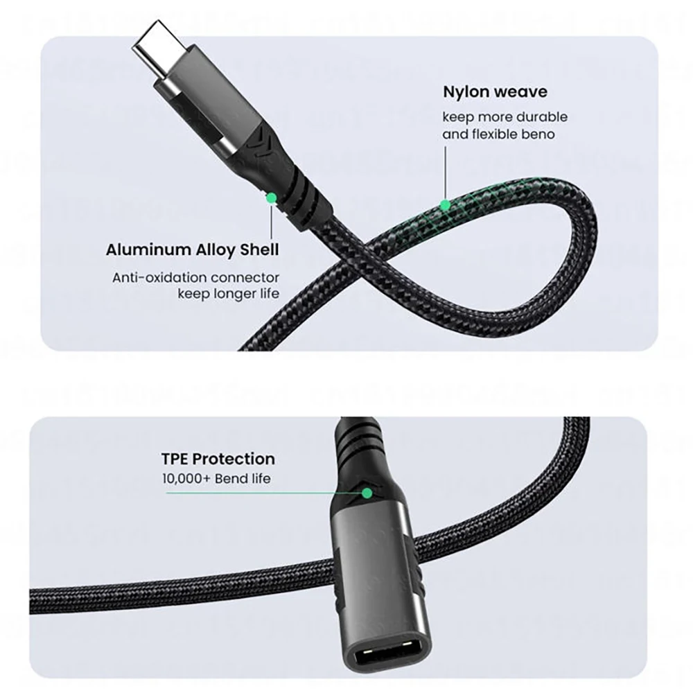 USB C 3.2  Extension Cable 100W PD 5A Type C Extension Cable 4K @60Hz 10Gbps Thunderbolt 3 For Xiaomi Huawei Switch 0.5M 1M 2M