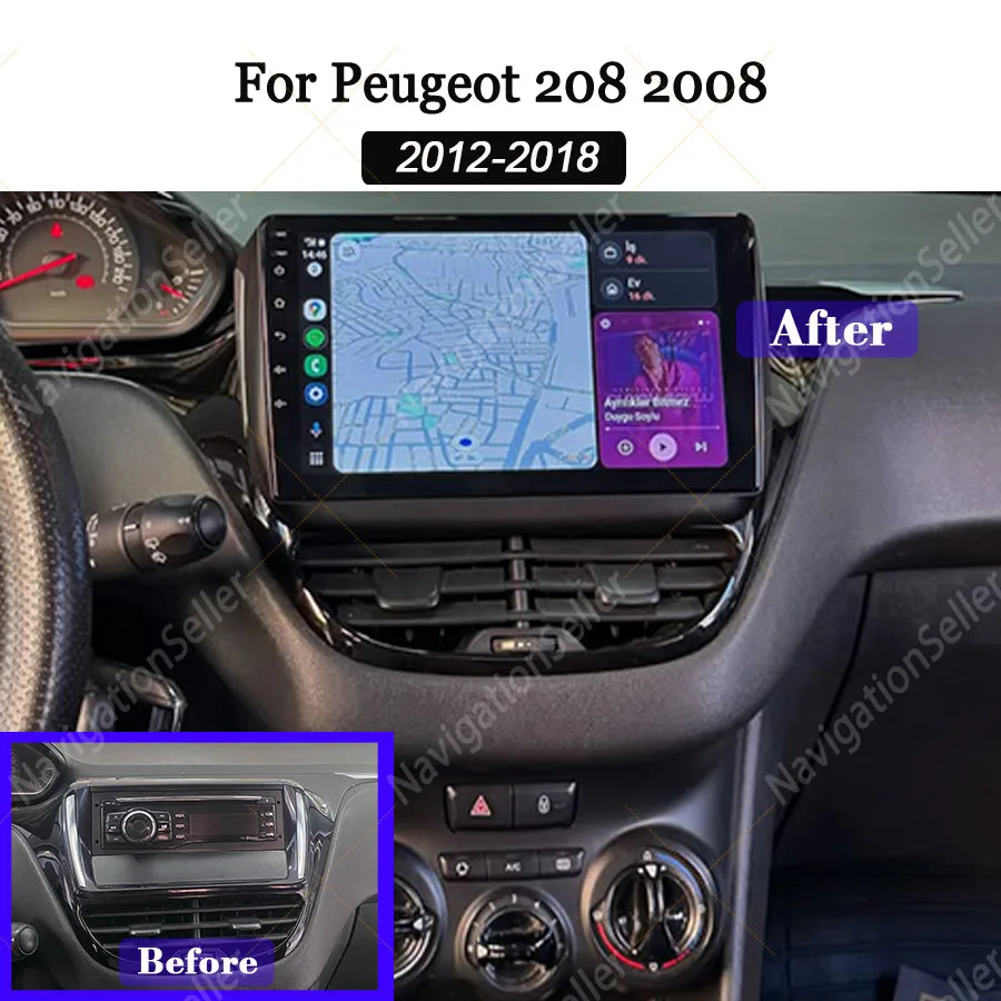 

Carplay Radio Screen For Peugeot 208 2008 2012-2018 Wireless Android Auto Multimedia Video Player Tiktok Youtube Stereo Retrofit