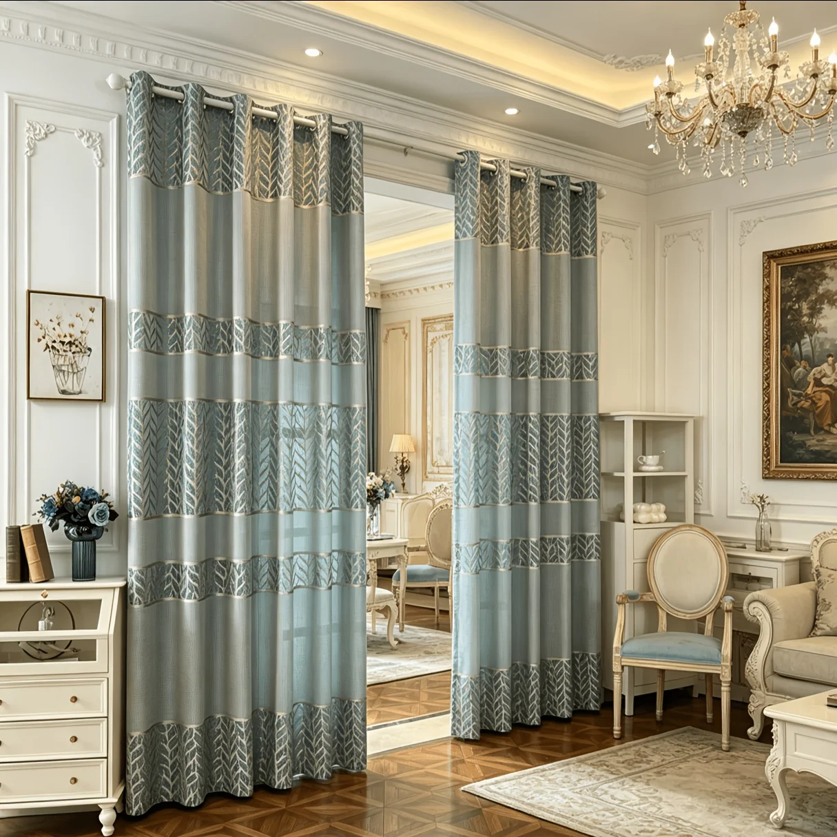 1PC Panel Elegant French Lace Sheer Curtain, soft light transmission, semi-transparent window veil suitable for living room and
