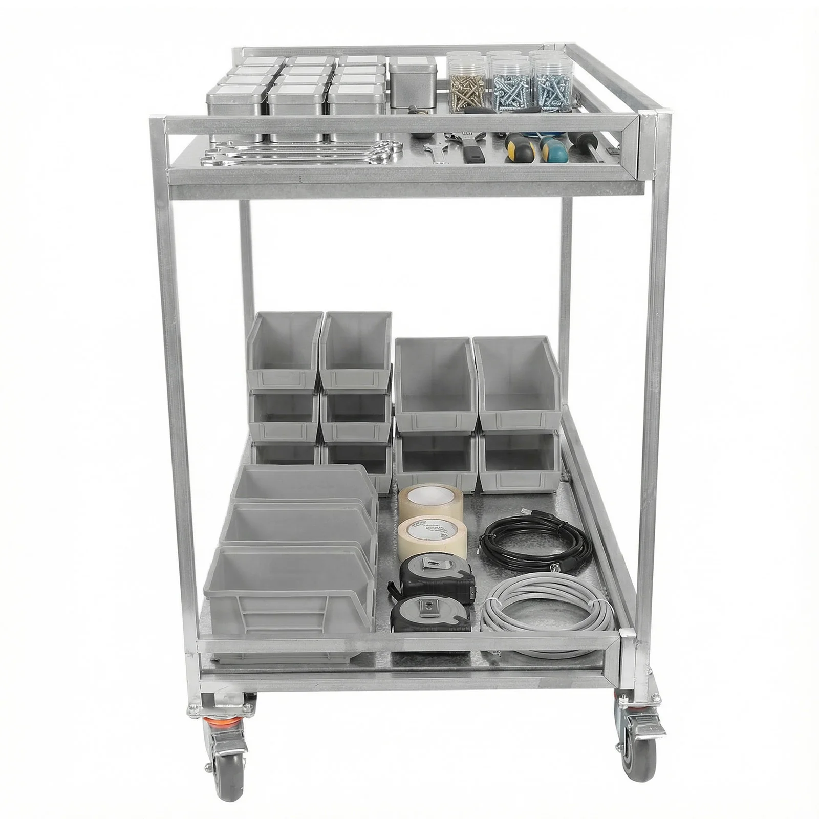 

2-Shelf Utility/Service Cart Commercial Grade Metal Cart with Wheels 660lbs Capacity with Handle for Warehouse Garage