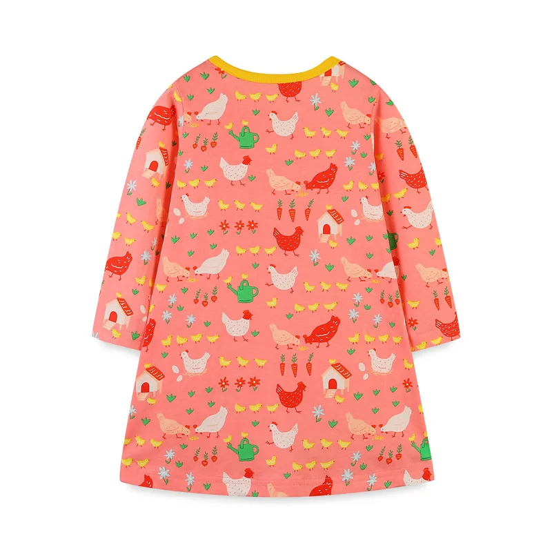 Jumping Meters 2-7T Princess Girls Pockets Dresses Chicks Long Sleeve Children's Clothing Hot Baby Frocks Cute Animals Frocks