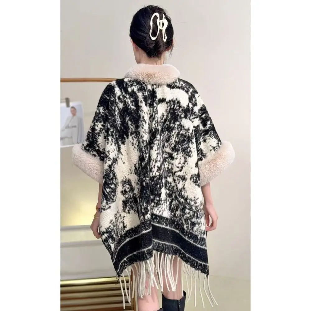 Модная зимняя теплая плюшевая шаль, утепленная универсальная накидка-кардиган, высококачественная шаль с воротником из искусственного меха, женская мода